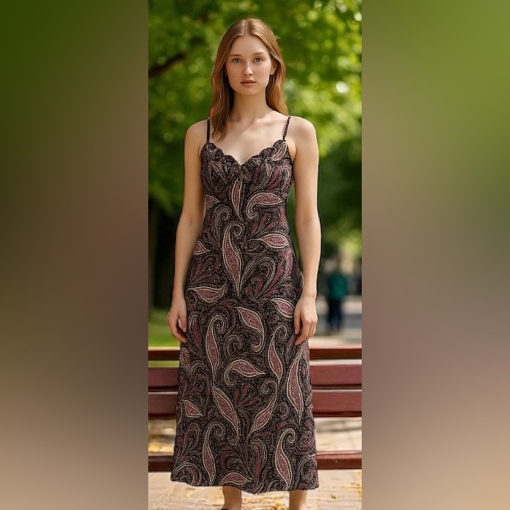 Jonathan Martin Elegant Paisley Spaghetti Strap Dress